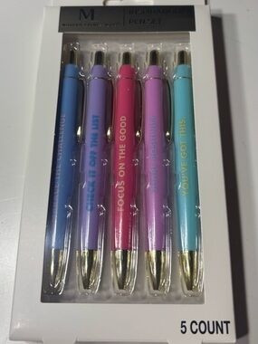 5 New Modern Expressions Inspirational 5-Pack Ballpoint Pens - Pastel Colors